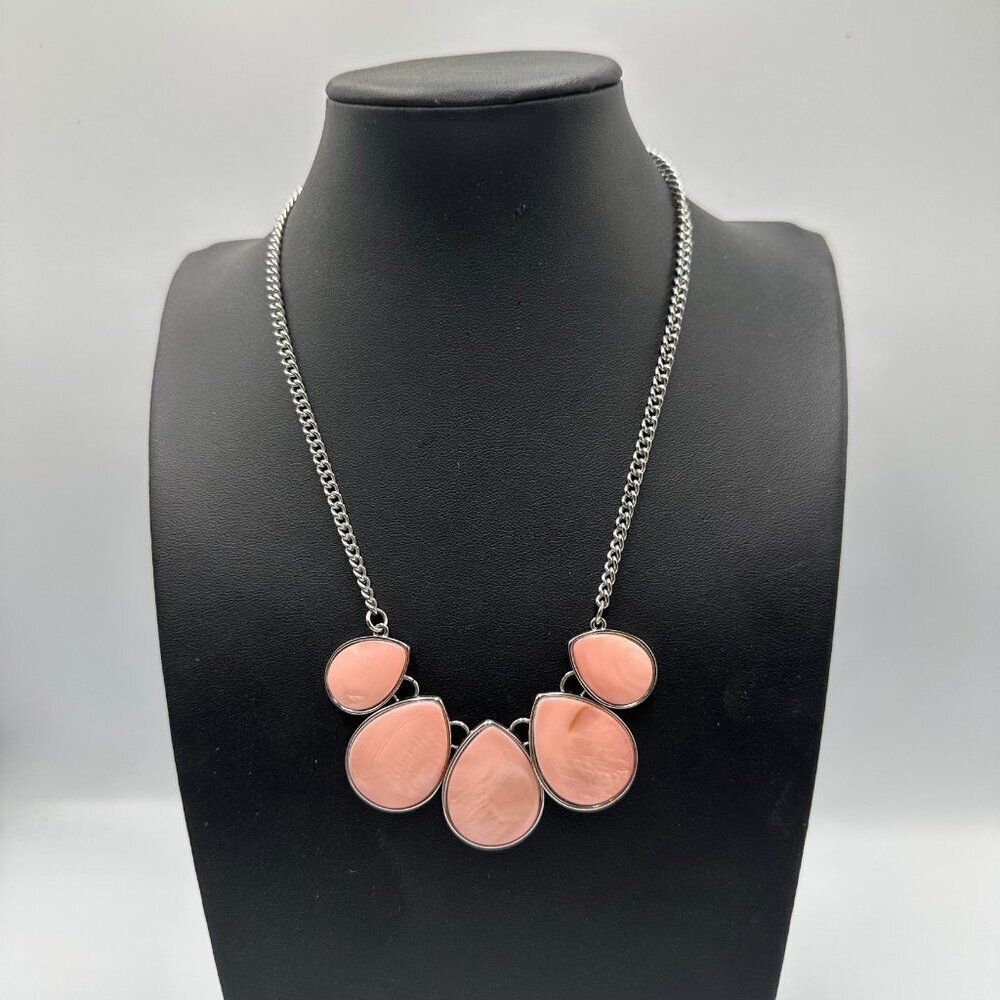 3/$30 Cato Mother of Pearl Necklace Silver Tone Pink Teardrop Geometric 18"
